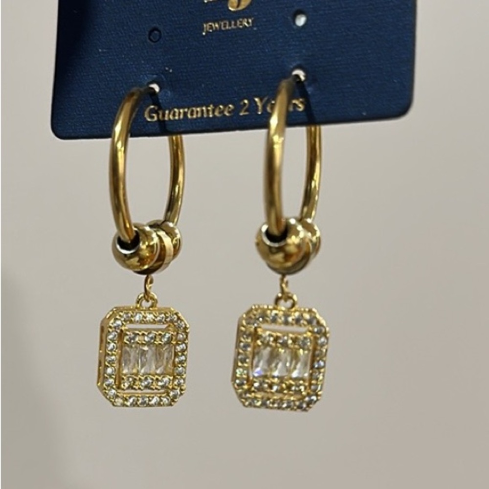 Accessories Women Earrings plated Gold With White Crystal Lovely Fashion